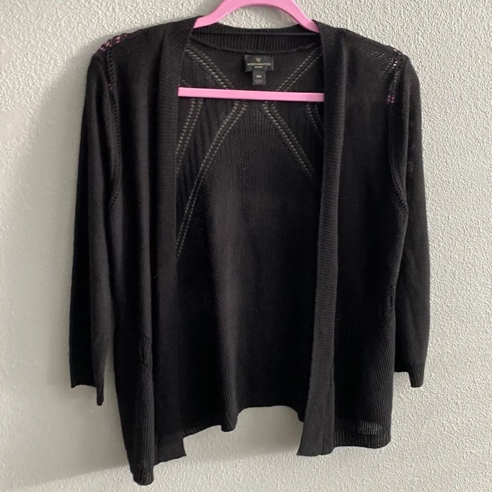 Black lightweight 3/4 sleeve open cardigan- Size MP